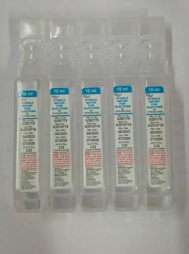 Sterile water for injection IP 10 ml